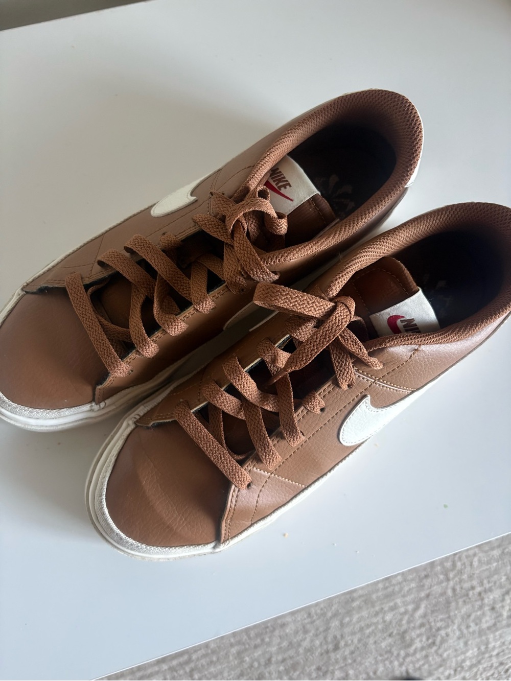 Nike Brown Leather Low-Top Sneakers with White Swoosh - Picture 2 of 5